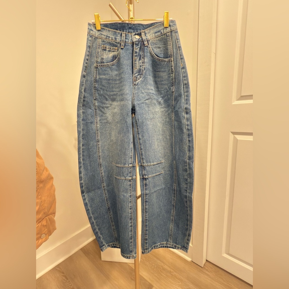Sweetkama Women's Blue Denim wide leg barrel Jeans - Picture 5 of 5